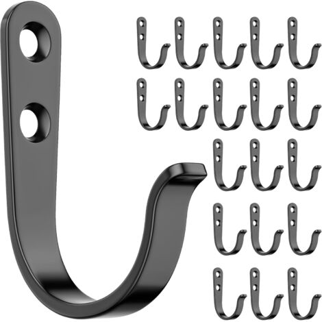 Paquete de 20 ganchos de pared negros para baño, cocina, armario y garaje. Ganchos de metal para colgar abrigos, toallas, sombreros, llaves, bolsos y tazas. Resistentes.
