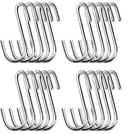 Paquete de 20 ganchos en forma de S resistentes, 5,8 cm, plateados, para cocina, baño, dormitorio y oficina