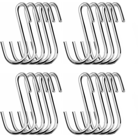 Paquete de 20 ganchos en forma de S resistentes, 5,8 cm, plateados, para cocina, baño, dormitorio y oficina