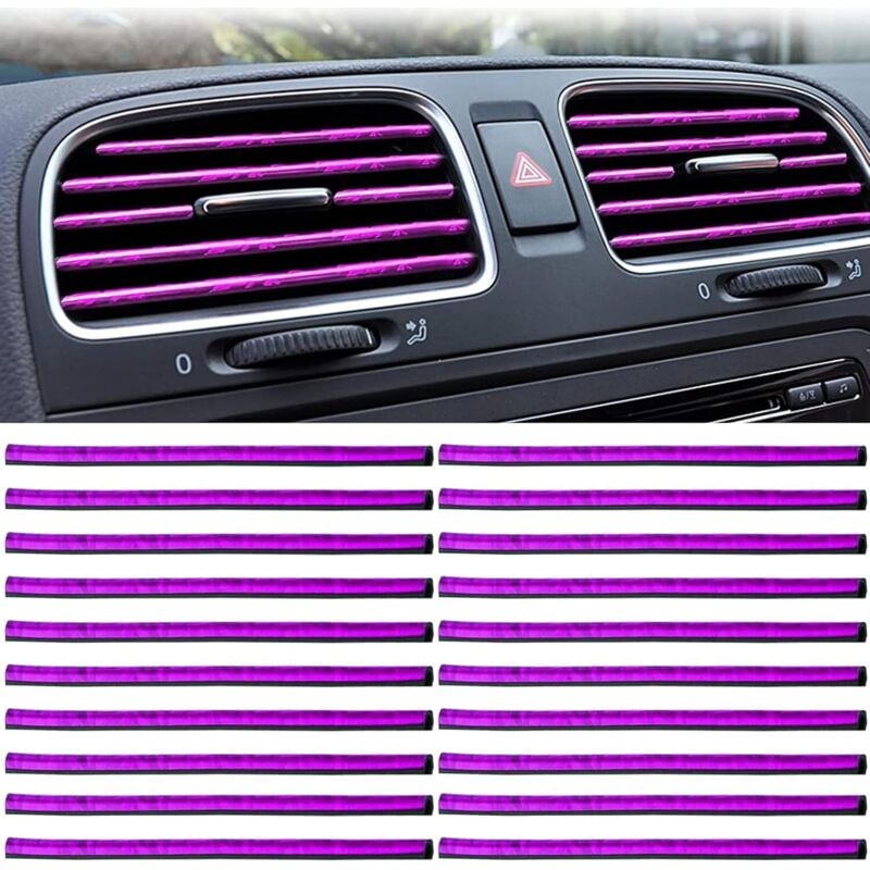 Jalleria - Paquete de 20 pegatinas decorativas para tuning de coche, 20 cm, compatibles con todas las rejillas de ventilación rectas (morado hielo).