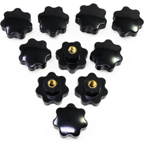 Paquete de 20 perillas moleteadas de estrella hembra M8, mango de plástico negro, diámetro 38 mm, 1 juego