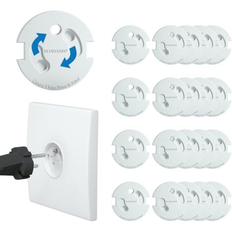 Paquete de 20 protectores de enchufes franceses para bebés: protección eléctrica revolucionaria, mecanismo giratorio adhesivo 3M (sin llave), para la seguridad infantil en el hogar, protectores de enc