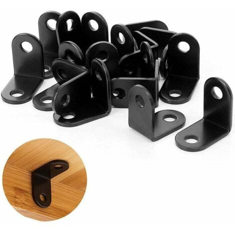 Paquete de 20 soportes de fijación negros pequeños, soporte metálico de 26 x 26 mm para fijar y reparar muebles, reforzar juntas