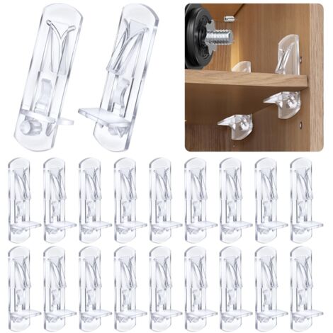 Paquete de 20 soportes de plástico transparente para estantes de 5 mm de diámetro y 20 mm de grosor.