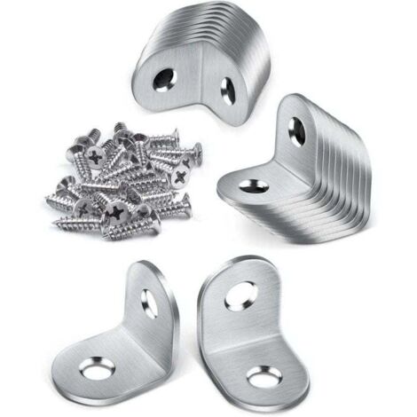 Paquete de 20 soportes metálicos, soportes de montaje de 20 x 20 mm, soportes de montaje de 90°, soportes de acero inoxidable con 40 tornillos, pequeños soportes metálicos para la fijación de muebles 
