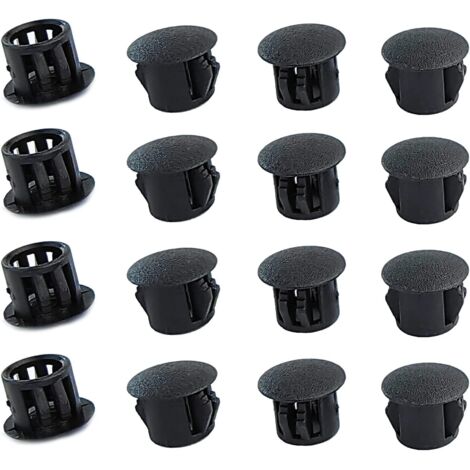 Paquete de 20 tapones de plástico de 6 mm para agujeros, tapones para taladro, color negro, cubiertas decorativas para cajones, armarios y muebles.