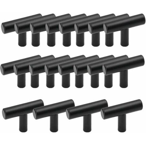 Paquete de 20 tiradores de acero inoxidable en forma de T para armarios de cocina, cajones, puertas, muebles, baños y dormitorios, color negro.