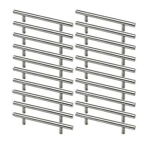 Paquete de 20 tiradores de acero inoxidable para armarios de cocina, con orificio central de 128 mm, tirador en T de acero cepillado para puertas de muebles.