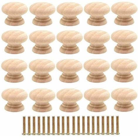 Paquete de 20 tiradores redondos de madera de 35 mm para cajones y puertas de armarios con tornillos.