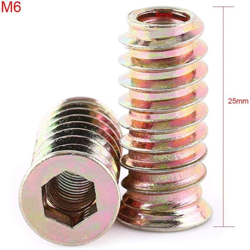 Paquete de 20 tuercas hexagonales roscadas de aleación de zinc M6, surtido de tuercas de inserción de aleación de zinc (M6 25 mm) - Tuerca RWHex