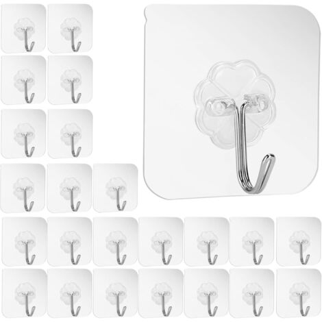 Paquete de 24 ganchos adhesivos sin clavos para pared, capacidad máxima de 6 kg, reutilizables, transparentes, sin costuras, impermeables y resistentes al aceite, ideales para toallas de cocina y baño