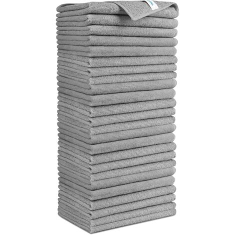 Paquete de 24 paños de microfibra para limpiar ventanas, suaves, muy absorbentes, sin pelusa y antiarañazos, para el hogar, la cocina y el coche, gris, 30 x 30 cm