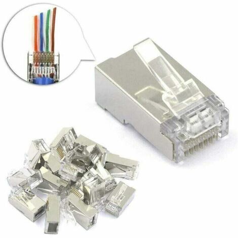 Paquete de 25 conectores RJ45 Cat6, puntas de conector blindadas niqueladas, 8P8C, para conector modular Ethernet