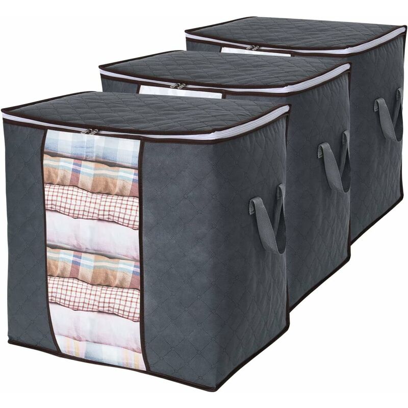 

Paquete de 3 bolsas de ropa de gran capacidad con asa reforzada tela mejorada para edredones, mantas, ropa de cama, gris