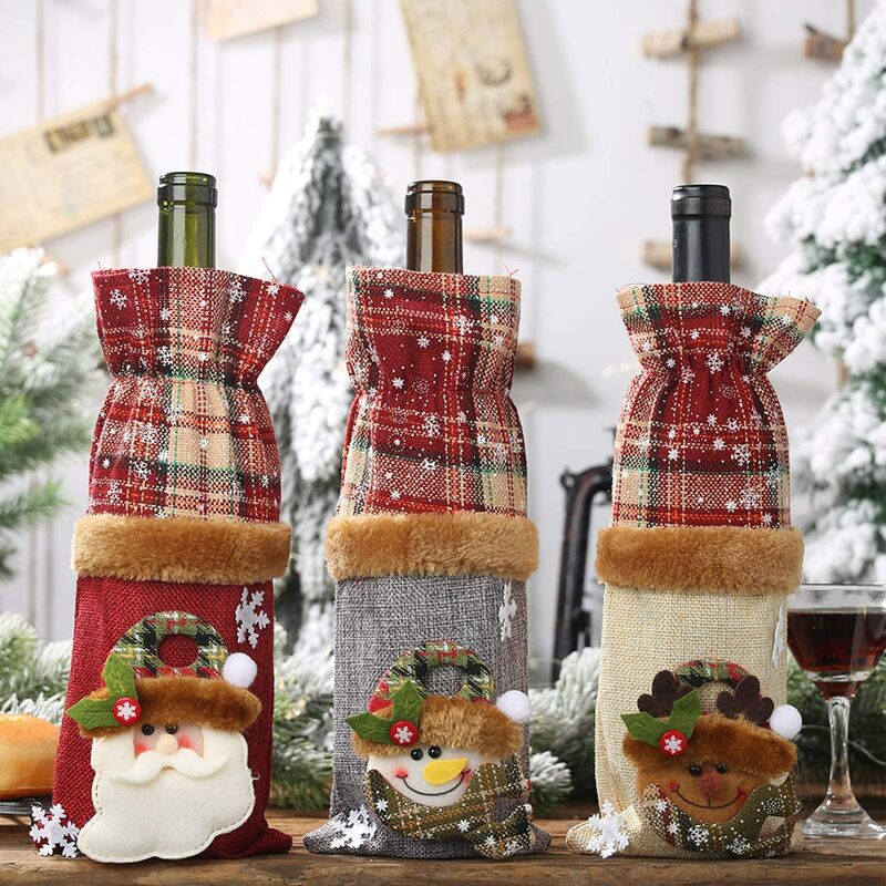 

Paquete de 3 bolsas para botellas de vino navideñas, fundas de regalo para botellas de vino vintage, muñeco de nieve, funda para botellas de vino