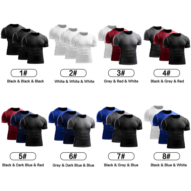 

Paquete de 3 camisetas deportivas para hombre, de secado rapido, para entrenamiento, fitness, para correr, camiseta con cuello redondo, camisetas