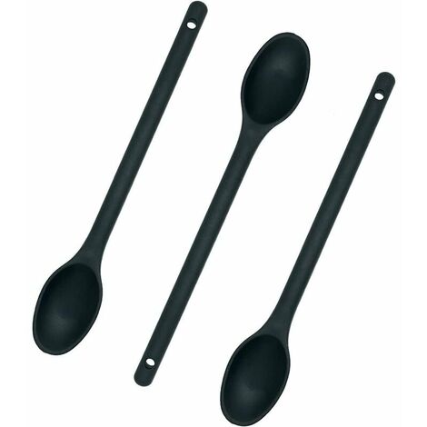 Paquete de 3 cucharas de silicona para cocinar, cuchara larga 30 cucharas antiadherentes de silicona para revolver, aptas para cocinar, hornear, cocinar con una cuchara para revolver (negro)