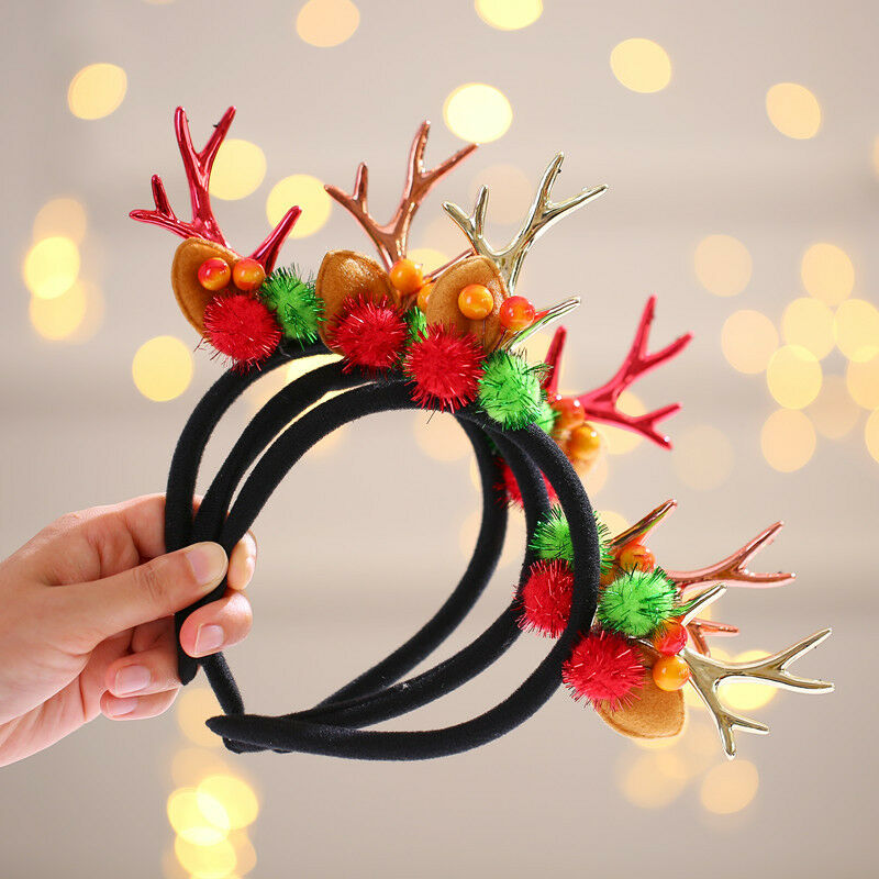 

Paquete de 3 diademas navideñas, cuernos de reno Diademas con gorro de Papá Noel para fiestas navideñas （Estilo 2）