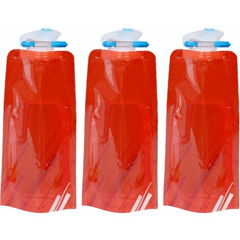 Paquete de 3 hervidores plegables para deportes al aire libre de 700 ml, sin BPA, reutilizables, a prueba de fugas, plegables, portátiles para acampar, deportes o senderismo, rojo