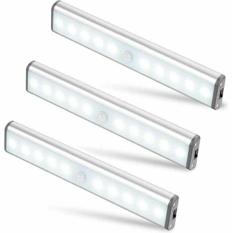 Paquete de 3 luces LED inalámbricas con sensor de movimiento magnético, recargables por USB, 2 modos de iluminación, luz portátil para armario, lámpara de emergencia, luz nocturna para dormitorio.