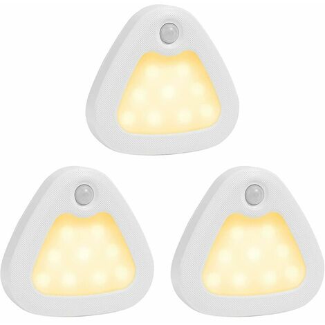 Paquete de 3 luces LED superbrillantes alimentadas por batería con sensor de movimiento inalámbrico con tiras magnéticas/cintas adhesivas 3M para armarios, pasillos, escaleras, luz cálida