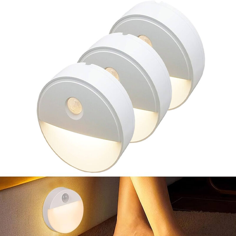 Paquete de 3 luces nocturnas con sensor, luces ambientales para mesitas de noche, luces nocturnas inteligentes adecuadas para armarios y pasillos