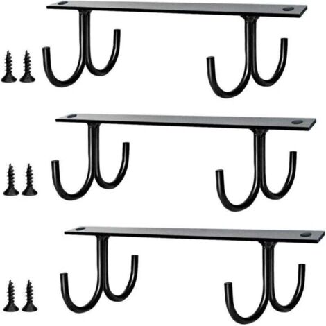 Paquete de 3 soportes colgantes para tazas debajo del gabinete (negro), ganchos para tazas debajo del gabinete, soporte para tazas de café con 12 ganchos debajo del estante