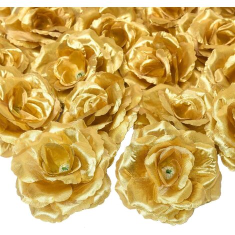 Paquete de 30 cabezas de flores rosas de seda artificiales doradas para pared de flores de boda Diy manualidades decoración de fiesta