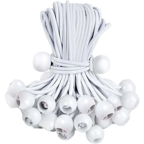 Paquete de 30 cuerdas elásticas con bolas, cuerdas elásticas con bolas, cuerda elástica para lonas, tiendas de campaña, lonas, carteles, camping, cuerda elástica de goma (15 cm)/blanca