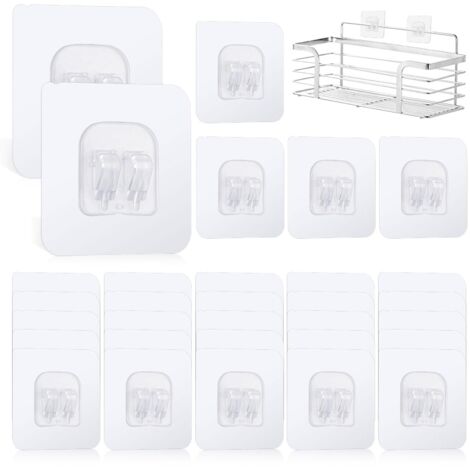 Paquete de 30 ganchos adhesivos de repuesto para repisa de ducha, 6 x 6 cm, sin necesidad de taladrar, para pared, cocina, baño y puerta de inodoro (máximo 5 kg)