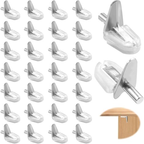 Paquete de 30 soportes de estante de 3 mm para estantes, soportes de estante de plástico con varilla de acero, soportes de suelo de vidrio para armarios, estantes, librerías y roperos.