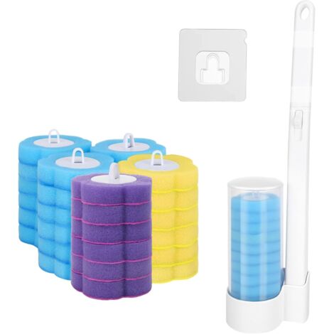 Paquete de 32 cabezales de repuesto para escobilla de inodoro con mango, escobilla desechable, sistema de limpieza para inodoros desechables, soporte de pared, juego de limpieza, kit de varilla desech