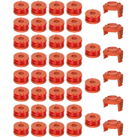 Paquete de 36 carretes de hilo de repuesto WA0010 WA0004 para desbrozadoras Worx WG154 WG163 WG160 WG180 WG175 WG155 WG151 con tapa WA6531 (6 carretes + 6 tapas)
