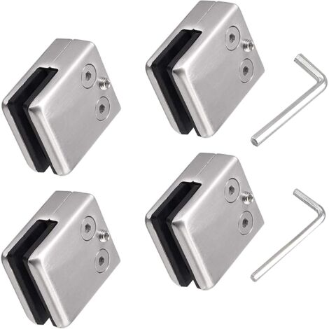 Paquete de 4 abrazaderas de vidrio de acero inoxidable 304 con 2 llaves hexagonales adecuadas para vidrio de ventana de 8-10 mm Soporte de vidrio plano ajustable Escalera Balaustrada Pasamanos pulido