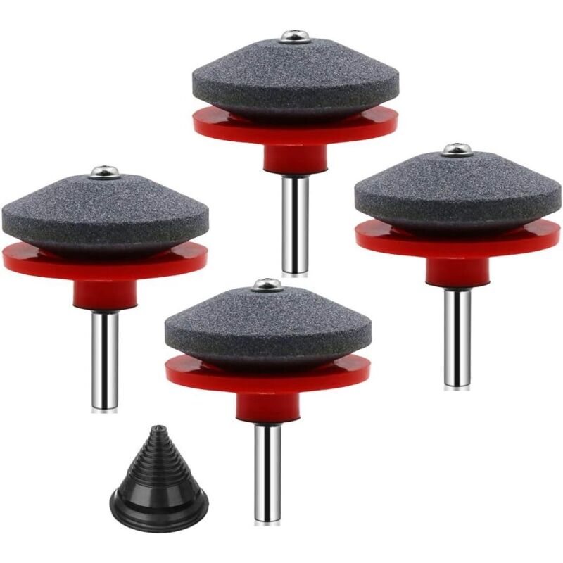 Paquete de 4 afiladores de cuchillas para cortacésped con 1 equilibrador de cuchillas, piedra amoladora Universal para casi todos los taladros