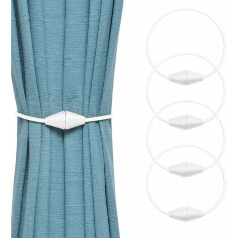 Paquete de 4 alzapaños magnéticos para cortinas, hechos a mano, de cuerda tejida, prácticos y decorativos para el hogar y la oficina (blancos).