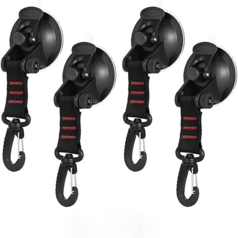 Paquete de 4 anclajes con ventosa y gancho de tensión, ganchos con ventosa para coche, carpas laterales para coche, accesorios para lonas de camping, para coche, barco, camping, carpa, equipaje (rojo)