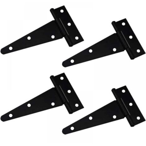 Paquete de 4 bisagras en T, bisagras triangulares galvanizadas, triángulo de 4 pulgadas, negro, se pueden usar para colgar puertas de gabinetes, puertas de jardín, cajas de madera, 4 piezas