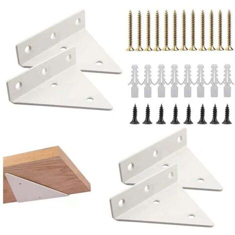 (Paquete de 4 blanco) Soporte triangular para estante, soporte de pared flotante, soporte invisible para estante de pared, metal, triángulo flotante fijo con tornillos de montaje