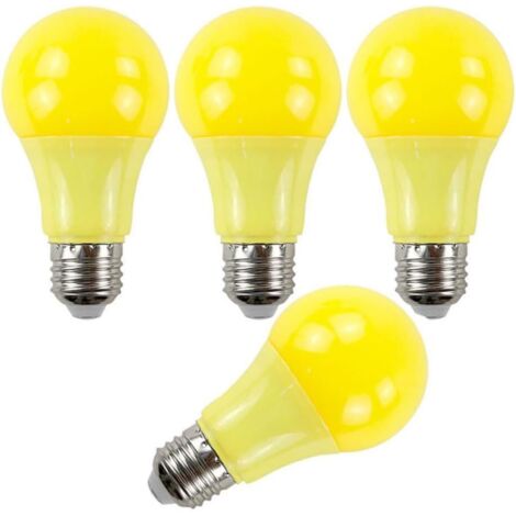 Paquete de 4 bombillas LED A19 de 9 W, equivalentes a 60 W, para iluminación de porches, decoración de fiestas, bares e iluminación del hogar, casquillo E27, no regulable, color amarillo
