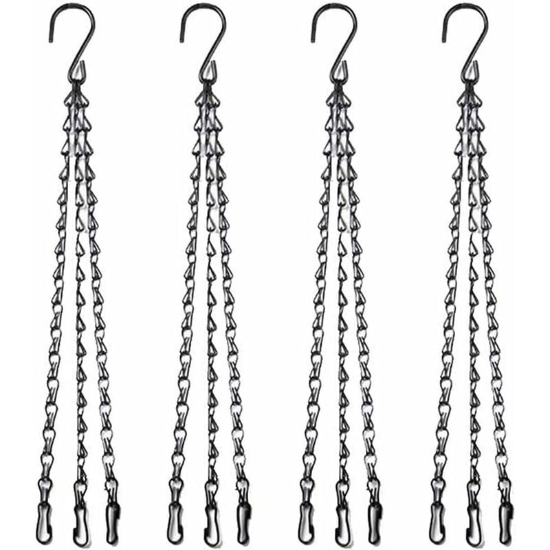 

[Paquete de 4] Cadena de cesta colgante de 40 cm y 3 hebras Gancho de cadena de repuesto de metal con gancho y clip para macetas, jardineras,
