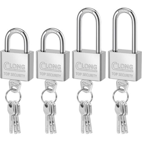 Paquete de 4 candados de acero resistentes, 2 de arco corto y 2 de arco largo con 4 llaves para exteriores, impermeables para cobertizos, taquillas de gimnasio, cercas, garajes, jardines, almacenamien