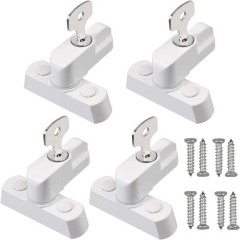 Paquete de 4 cerraduras para ventanas con llave, pestillo robusto de aleación de zinc para puertas y ventanas de PVC, color blanco