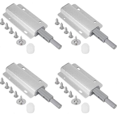 Paquete de 4 cierres magnéticos para puertas, abrepuertas con pulsador, cierre magnético para puertas con pulsador (plateado)