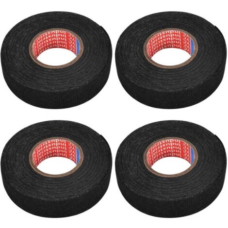 Paquete de 4 cintas de tela para arneses de cableado (19 mm x 15 m), aislantes eléctricas, adhesivas negras para coche, resistentes al calor y antienvejecimiento.