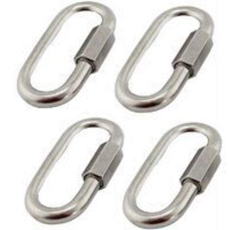Paquete de 4 conectores rápidos de acero inoxidable 304 M6/0.24, mosquetones de acero inoxidable con tornillos ovalados en forma de D, muy duraderos para exteriores/interiores, camping y senderismo.
