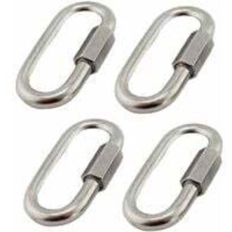 Paquete de 4 conectores rápidos de acero inoxidable 304 M6/0,24, mosquetones de acero inoxidable con tornillos ovalados en forma de D, muy duraderos para exteriores/interiores, camping y senderismo.