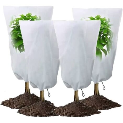 Paquete de 4 cubiertas para plantas de invierno de 60 x 80 cm, cubiertas protectoras para plantas de invierno al aire libre con cordón, reutilizables y resistentes