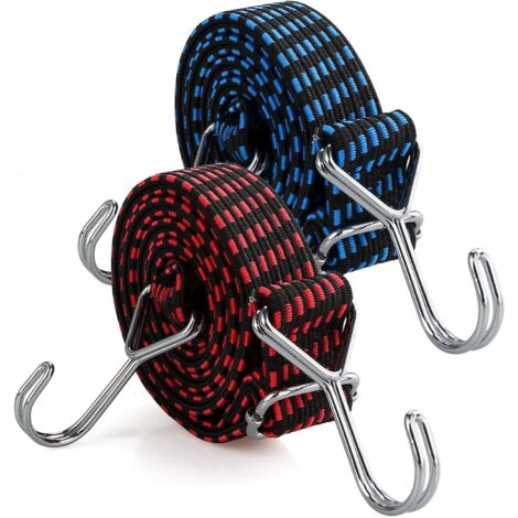 Paquete de 4 cuerdas elásticas ajustables, cuerdas elásticas con ganchos, cuerda elástica plana ideal para transportar cargas, bicicletas, 2 m