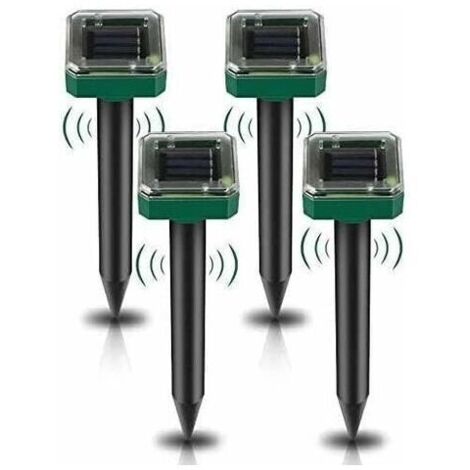 Paquete de 4 estacas repelentes solares para topos - Repelentes ultrasónicos para topos - Repelente solar para topos, serpientes, ratones de campo, tuzas y otros animales.